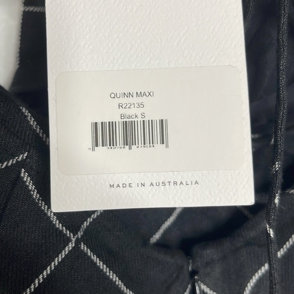 RUMER Quinn Black Criscross Back Front Slit Linen Maxi Dress Checkered Small New - Picture 6 of 10